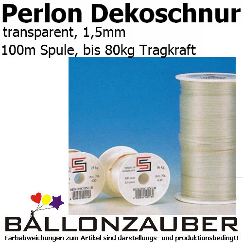 Dekoseil Dekoschnur Perlon Monofilschnur 1,5mm transparent 100m Spule Ballondeko