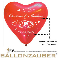 50 Herzballons 14inch 36cm  mit individuellem Druck - Ringe und Herzen Herz roter Latexballon mit indiv. Motivdruck