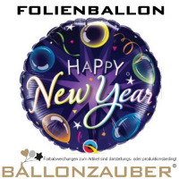 Folienballon Happy New Year Rund bunt colourful 45cm = 18inch Silvester Ballon