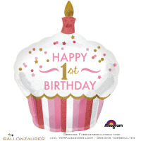 Folienballon Cupcake 1st Birthday rosa holographic 91cm = 36inch