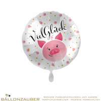 Folienballon Rund Viel Glck Schweinchen Bunt Satin 43cm = 17inch