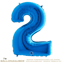 Folienballon Zahl 2 Blau Metallic 101cm = 40inch