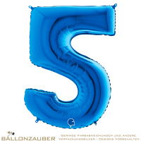 Folienballon Zahl 5 Blau Metallic 101cm = 40inch