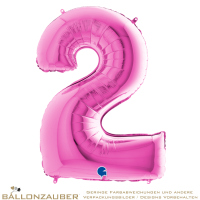 Folienballon Zahl 2 Pink Metallic 101cm = 40inch