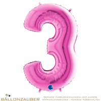 Folienballon Zahl 3 Pink Metallic 101cm = 40inch