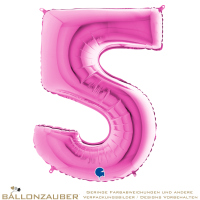 Folienballon Zahl 5 Pink Metallic 101cm = 40inch
