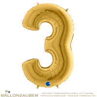 Folienballon Zahl 3 Gold Metallic 101cm = 40inch