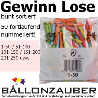 Gewinn Lose Treffer bunt sort. 50er Beutel ab Losnr.1-Tsd fortlaufend nummeriert Lose, Rllchen bunt sortiert