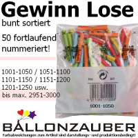 Gewinn Lose Treffer bunt sort. 50er Beutel ab Losnr. 1001 fortlaufend nummeriert Lose, Rllchen bunt sortiert