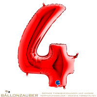 Folienballon Zahl 4 Rot Metallic 101cm = 40inch