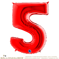 Folienballon Zahl 5 Rot Metallic 101cm = 40inch