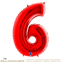 Folienballon Zahl 6 Rot Metallic 101cm = 40inch