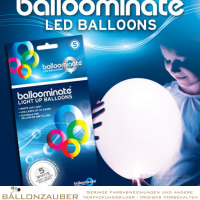 Latexballon 5 Stck Rund mit LED innen weiß dauerleuchtend Ø30cm = 11inch Umf. 95cm