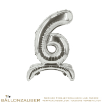 Folienballon StandUp Balloon Zahl 6 Silber Metallic 82cm = 32inch fr Luftfllung