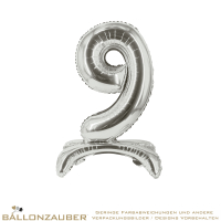 Folienballon StandUp Balloon Zahl 9 Silber Metallic 82cm = 32inch für Luftfüllung