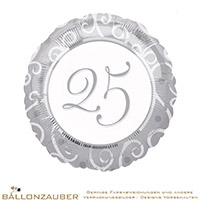 Folienballon Rund Silberhochzeit 25 silber weiß 45cm = 18inch