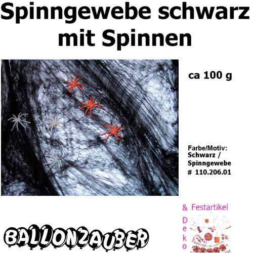 Spinngewebe Spinnennetz Schwarz 100g +Spinnen