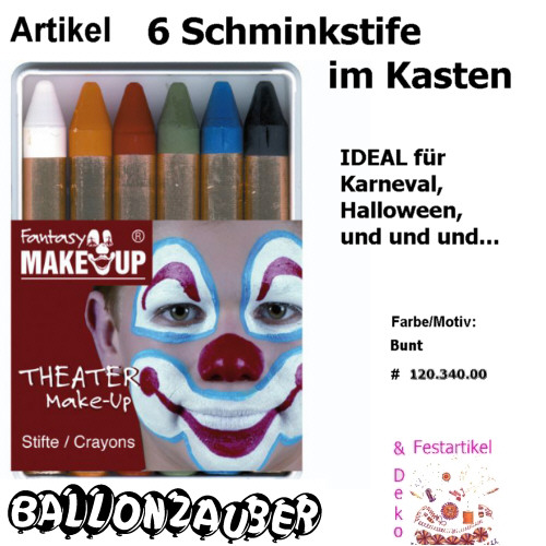 Schminkstifte 6 Stück Make Up Schminke Party Karneval Kindergeburtstag Halloween