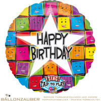 Folienballon Musikballon Rund Happy Birthday Gesichter Bunt 71cm = 28inch