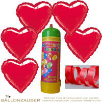 Folienballon-Set Herzen Rot 45cm = 18inch inkl. Helium und Glanzband Valentins-Tip