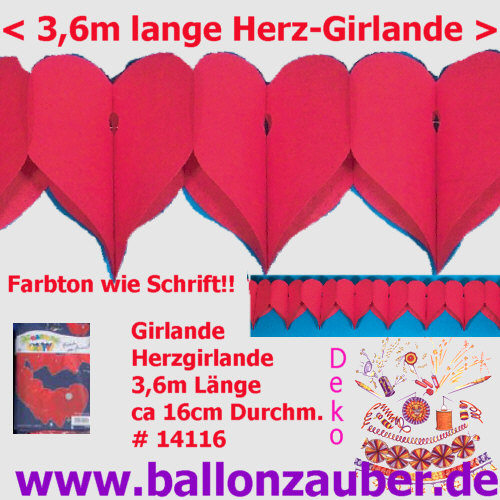 tib® Draht Girlande rot Herzen Hochzeit Länge 270 cm Dekoration Folienherzen * 