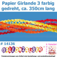 Girlande 3 farbig gedreht aus Papier bunt