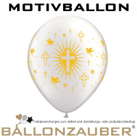 Motivballon Rund Tauben und Kreuze weiß und gold Ø28cm = 11inch Umf. 85cm