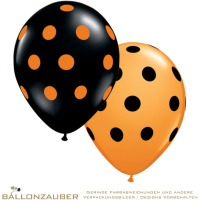 25 Latexballons Rund Big Polka Dots orange schwarz Ø30cm = 11inch Umf. 95cm