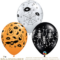 25 Latexballons Rund Spooky Assortment orange schwarz Ø30cm = 11inch Umf. 95cm