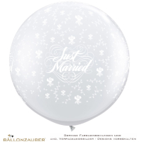 Latexballon Rund Riesenballon Just Married Roses transparent Ø90cm = 36inch Umf. 245cm
