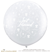 Latexballon Rund Riesenballon Just Married Roses transparent 90cm = 36inch Umf. 245cm