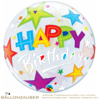 Folienballon Bubble Birthday Brilliant Stars Bunt Transparent 56cm = 22inch