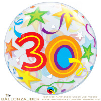 Folienballon Bubble 30 Brilliant Stars Bunt Transparent 56cm = 22inch