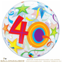 Folienballon Bubble 40 Brilliant Stars Bunt Transparent 56cm = 22inch