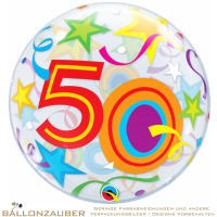 Folienballon Bubble 50 Brilliant Stars Bunt Transparent 56cm = 22inch