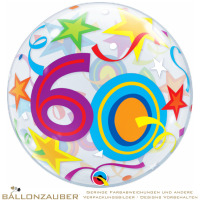 Folienballon Bubble 60 Brilliant Stars Bunt Transparent 56cm = 22inch