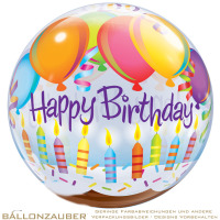 Folienballon Bubble Birthday Balloons & Candles Bunt Transparent 56cm = 22inch
