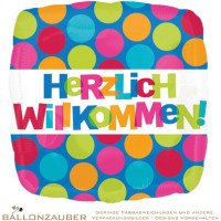 Folienballon Quader Herzlich Willkommen bunt 45cm = 18inch