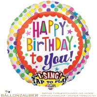 Folienballon Musikballon Rund Happy Birthday to You Dots Bunt 71cm = 28inch