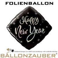 Folienballon Happy New Year Kissen schwarz silber holografisch 45cm = 18inch