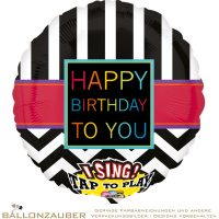 Folienballon Musikballon Rund Happy Birthday to You Chevron Bunt 71cm = 28inch
