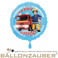 Folienballon Rund Feuerwehrmann Sam Happy Birthday bunt 45cm = 18inch