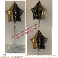 Folienballon Silvester 3D Stern mit Gewicht schwarz gold heliumgefüllt