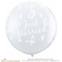 Latexballon Rund Riesenballon Just Married Schmetterling transparent Ø90cm = 36inch Umf. 245cm