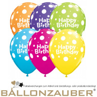 Latexballon Rund Happy Birthday bunt Ø30cm = 11inch Umf. 105cm
