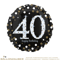 Folienballon Rund Happy Birthday 40 schwarz holografisch 45cm = 18inch
