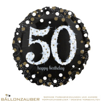 Folienballon Rund Happy Birthday 50 schwarz holografisch 45cm = 18inch