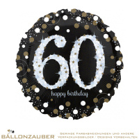 Folienballon Rund Happy Birthday 60 schwarz holografisch 45cm = 18inch