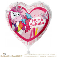 Folienballon Herz Einhorn Hurra Schule bunt 71cm = 28inch