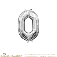 Folienballon Zahl 0 Silber Metallic 40cm = 16inch nur für Luftfüllung geeignet